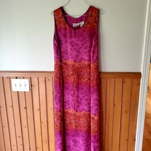 Vibrant pink and orange full length summer dress
